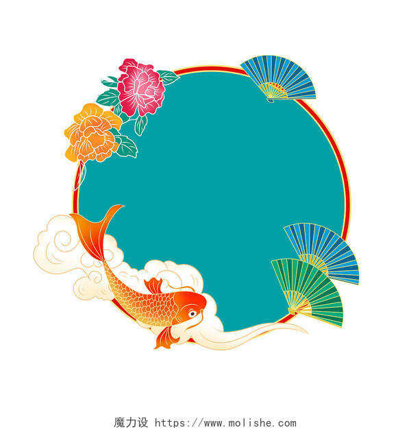 绿色手绘国潮古风中国风卡通新年春节边框元素PNG素材